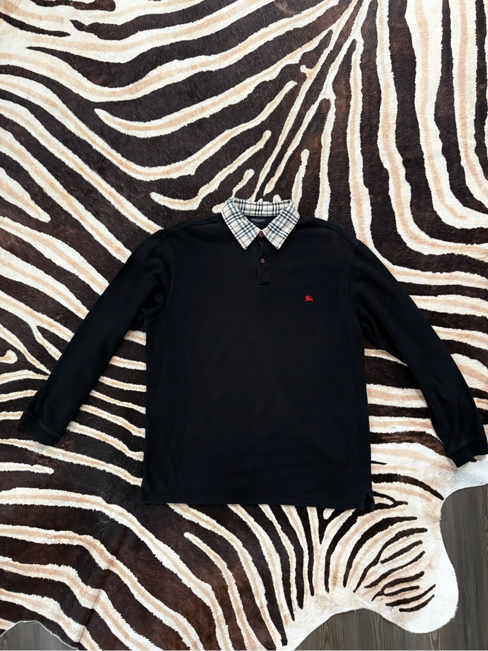 Classic Burberry Black Long-Sleeve Polo Top